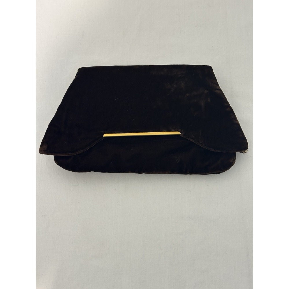 Vintage 50s‎ Brown Velvet Fold Over Clutch Dance Purse Vanity Bag Compact